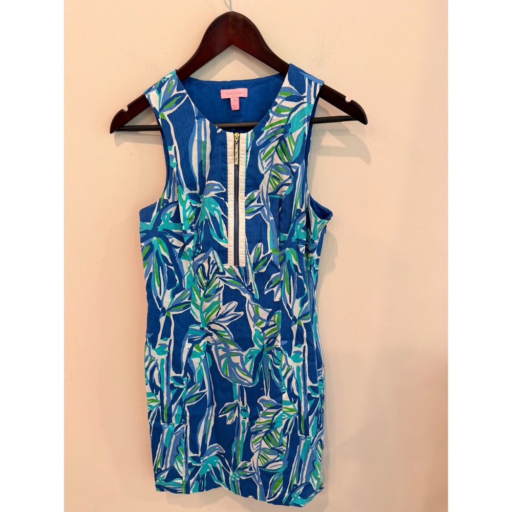 Lilly Pulitzer Penelope Shift Dress Blue Crush Bamboom Tropical Size 4